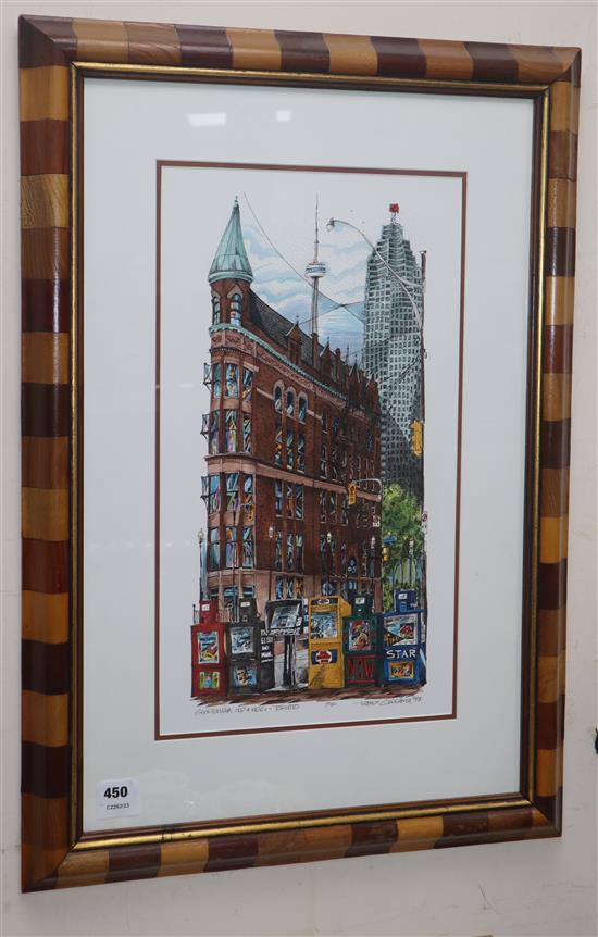 David Crighton, limited edition print, Gooderham, Old & New Toronto, numbered 56/300, signed and dated 1997,